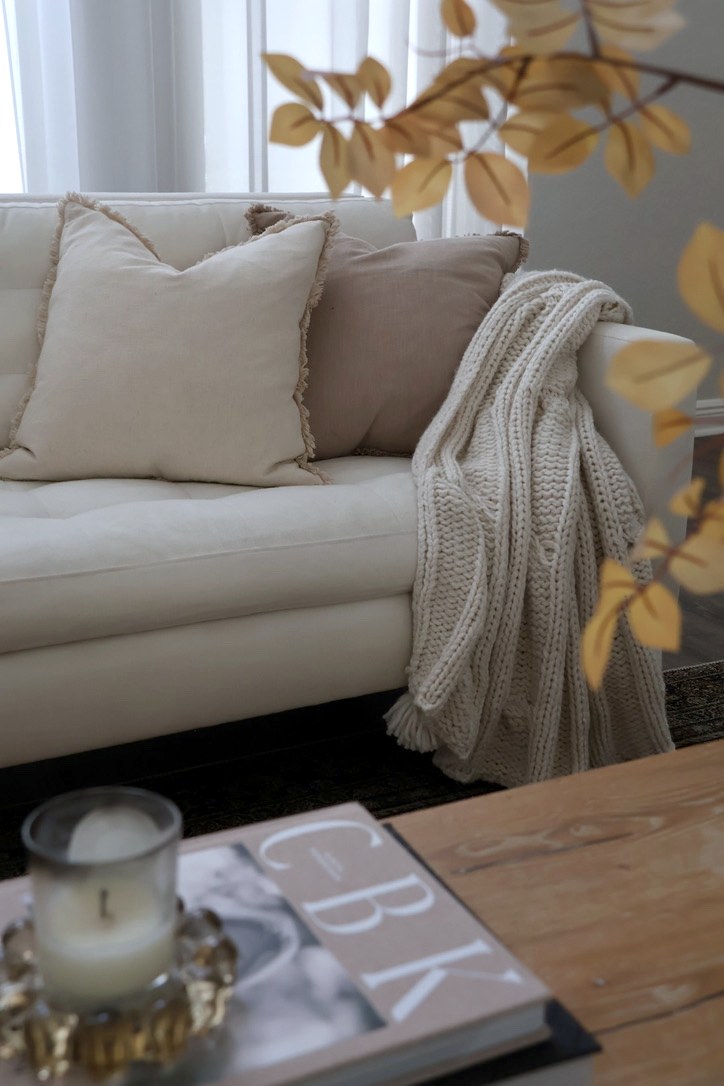 Jen's living room, styled for fall